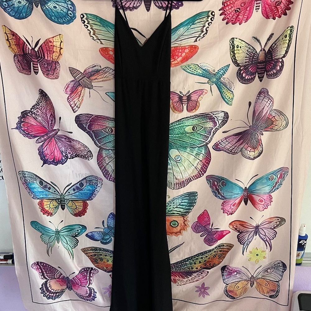 Black Satin Pencil Dress with Open Bottom Slit